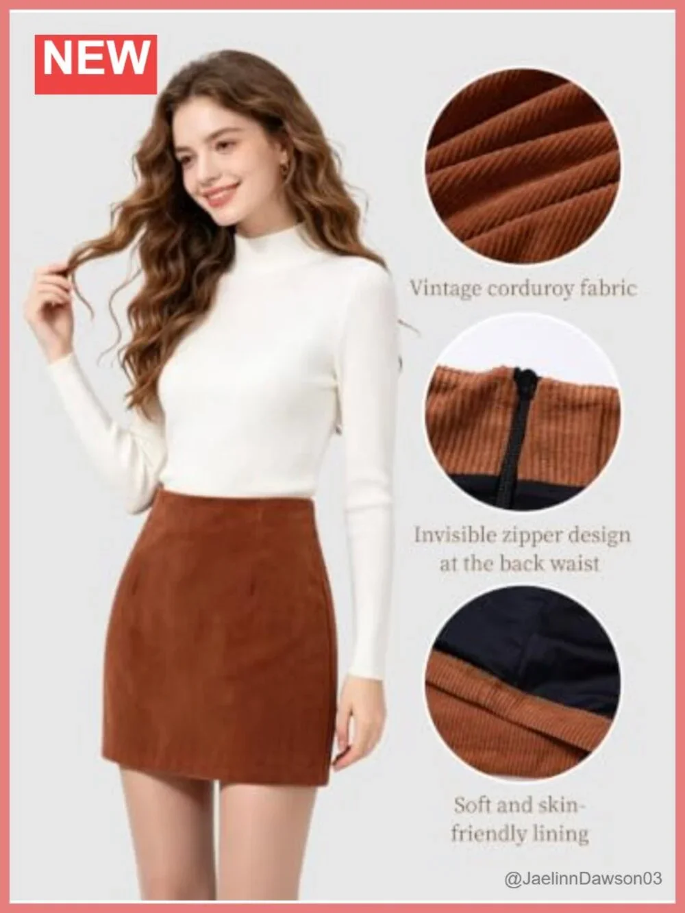 Women's High Waisted Mini Corduroy Skirt - A-Line Stretch with Zip